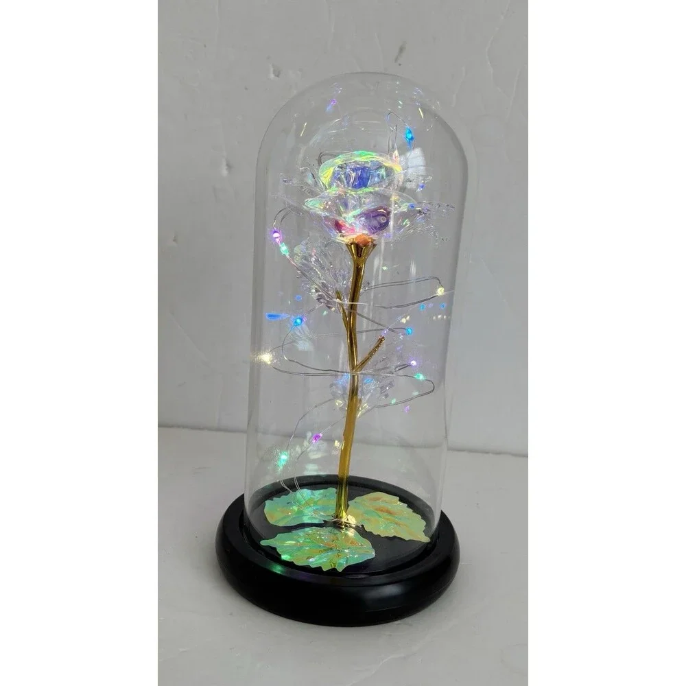 ROSE FLOWER LED LIGHT GLASS DOME GIFTS FOR WOMENS 8.5